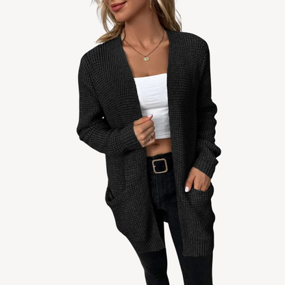 Cozy Crew Neck Cardigan for Women with Pockets