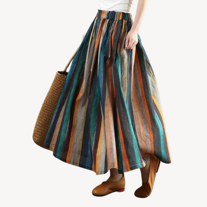 Classic Wide Stripe Flowy Maxi Skirt Cotton Blend