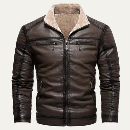 Classic Brown Leather Shearling Coat for Men - OutfitLondon