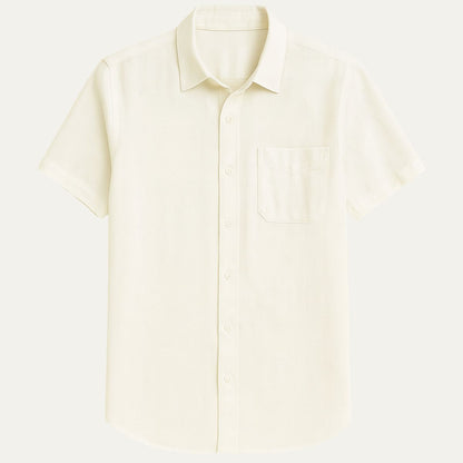 Timeless White Linen Mens Short Sleeve Dress Shirt - OutfitLondon