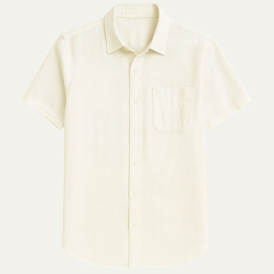 Timeless White Linen Mens Short Sleeve Dress Shirt - OutfitLondon