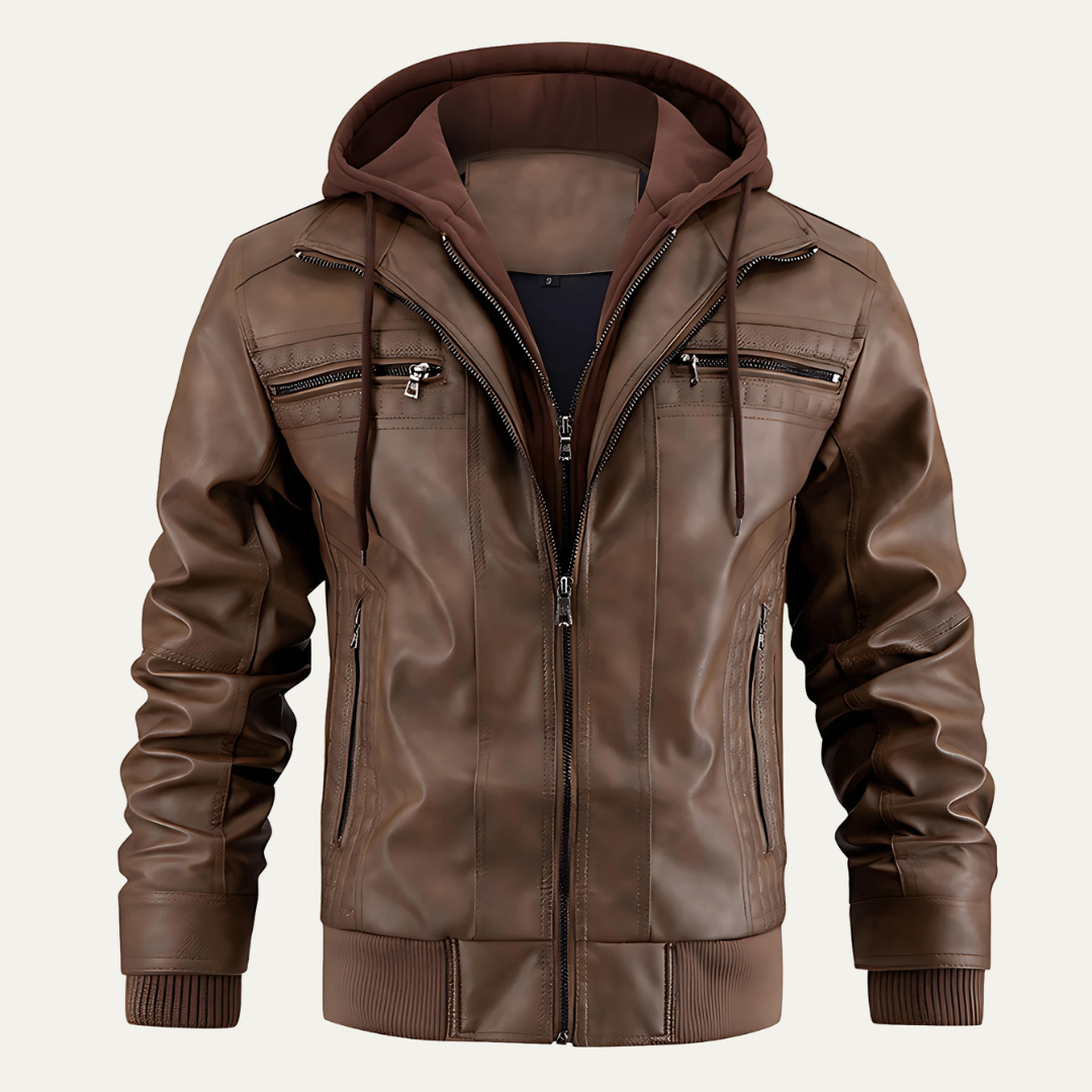 Men's Synthetic Biker Jacket with Hood - OutfitLondon