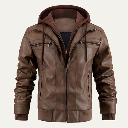 Men's Synthetic Biker Jacket with Hood - OutfitLondon