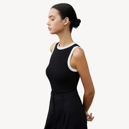 Women's White Trimmed Sleeveless Summer Top