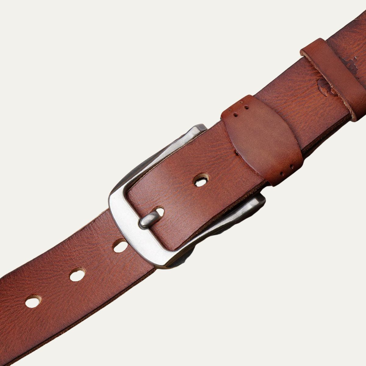 Brown Leather Belt with Traditional Metal Buckle