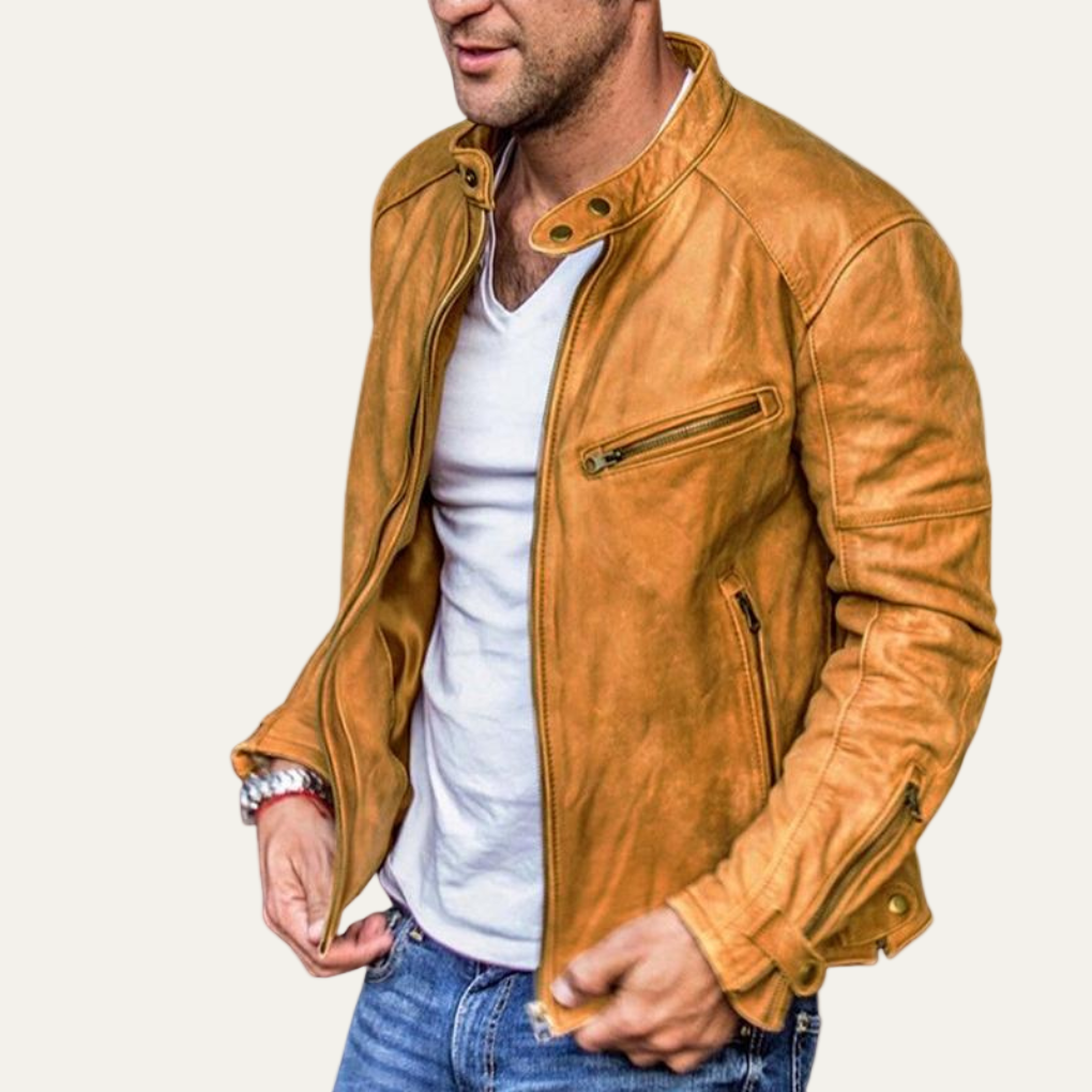 Classic Fake Leather Biker Jacket for Men