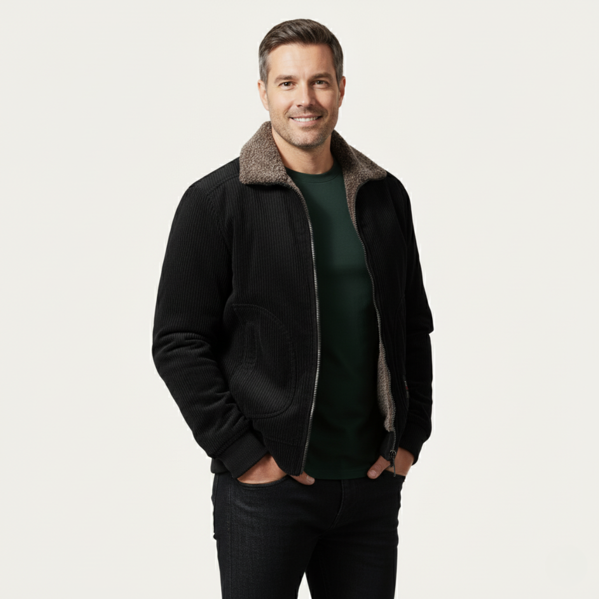 Warm Fleece Lined Men's Corduroy Winter Jacket Coat