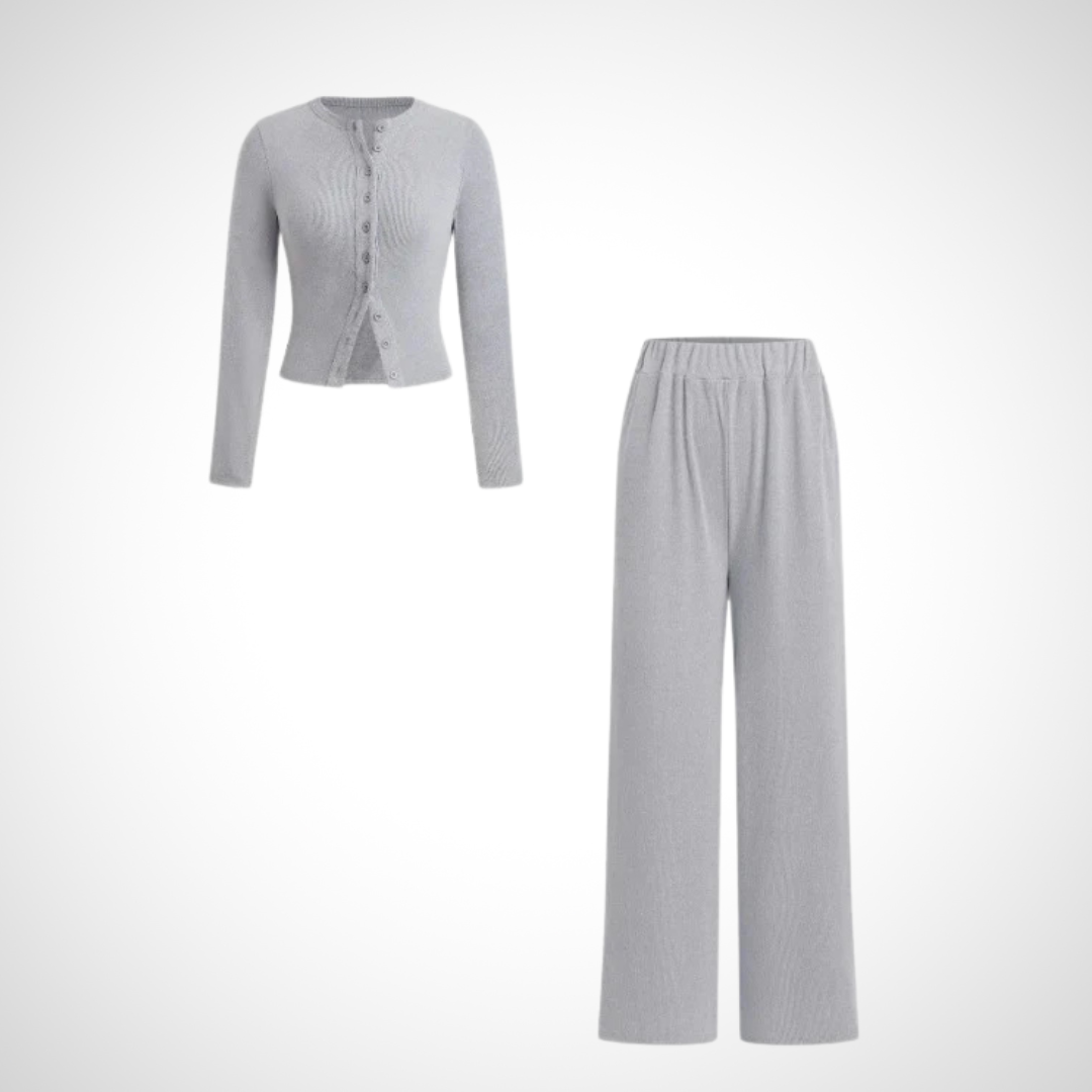 Cozy Button Front Lounge Wear Set for Women
