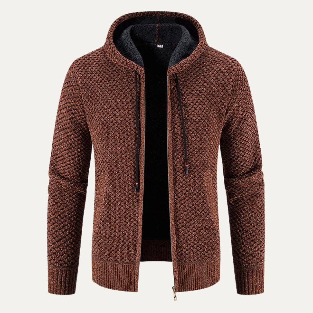 Warm Textured Hoodie Zip Up Jacket