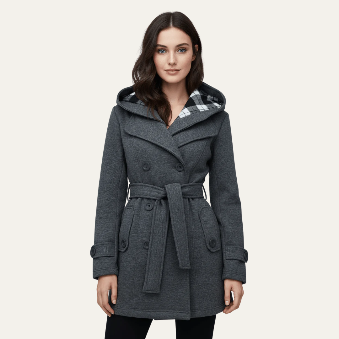 Warm Women's Hooded Wool Trench Coat