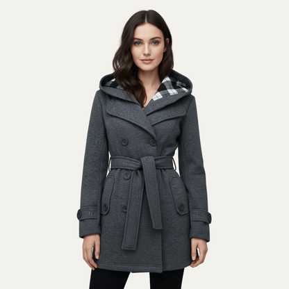 Warm Women's Hooded Wool Trench Coat