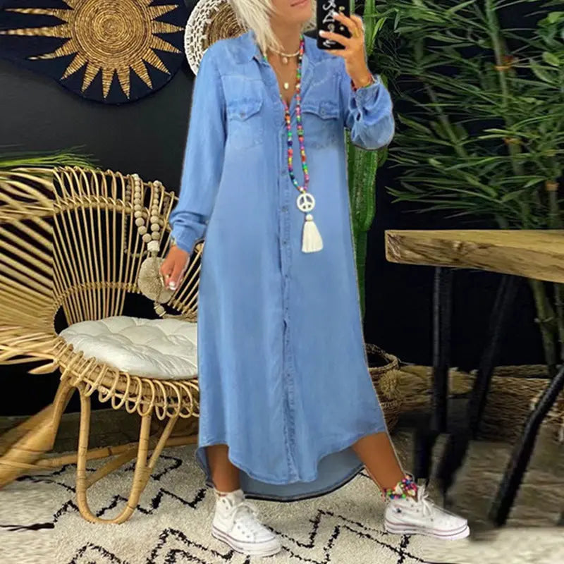 Relaxed Fit Blue Jeans Dress - OutfitLondon