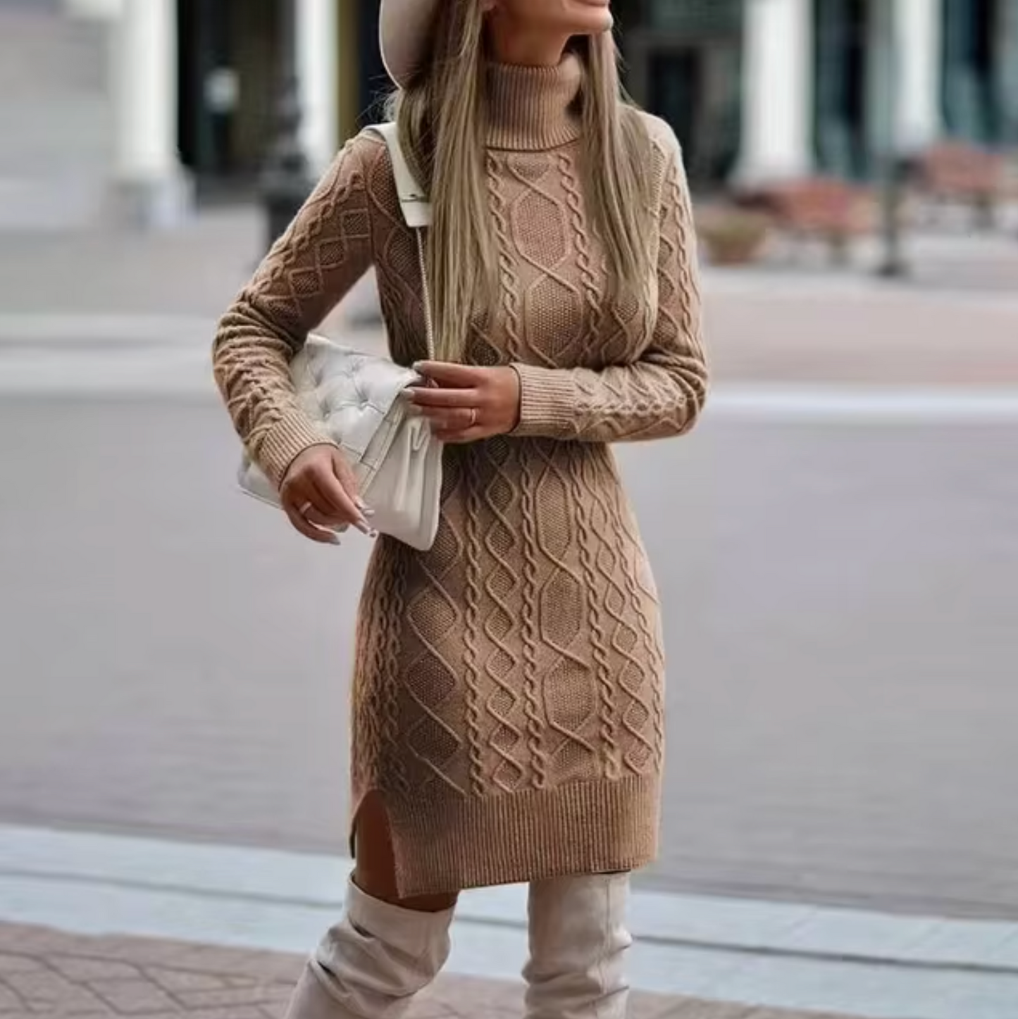 Warm Women's Long Sleeve Winter Knit Dress
