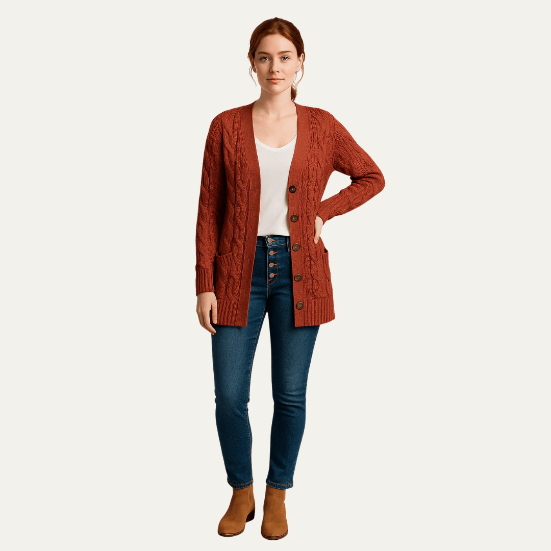 Ladies Traditional Crew Neck Cardigan Sweater