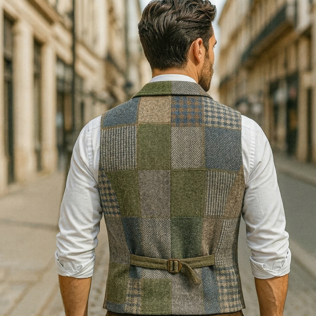 Rustic Plaid Tweed Vest Classic Fit Waistcoat