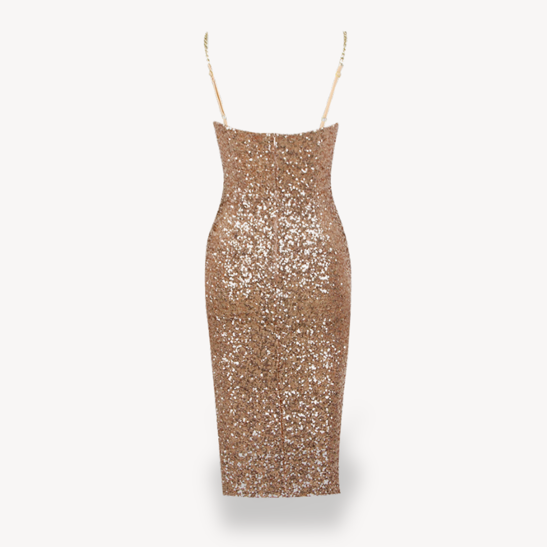 Glittering Gold Formal Midi Dress