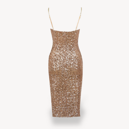 Glittering Gold Formal Midi Dress