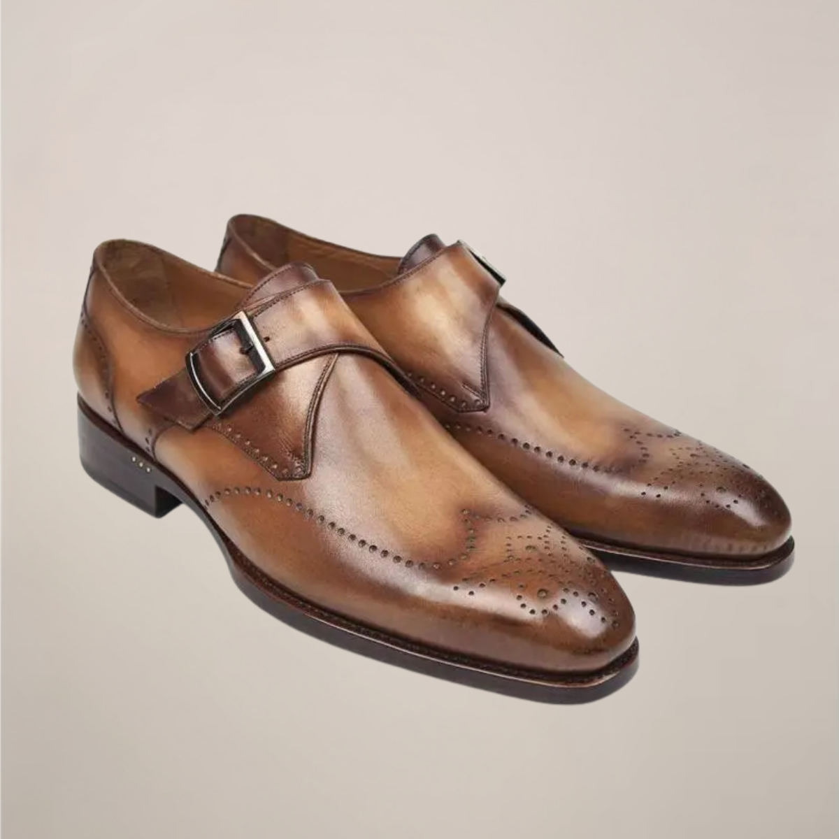 Men's Leather Strap Dress Shoes - Traditional Buckle Style