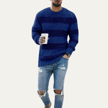 Men's Thick Striped Knit Crew Neck Jumper