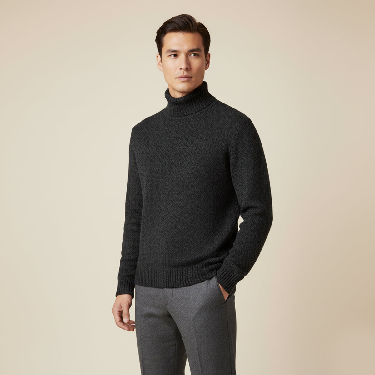 Warm Merino Wool Turtleneck Sweater for Men