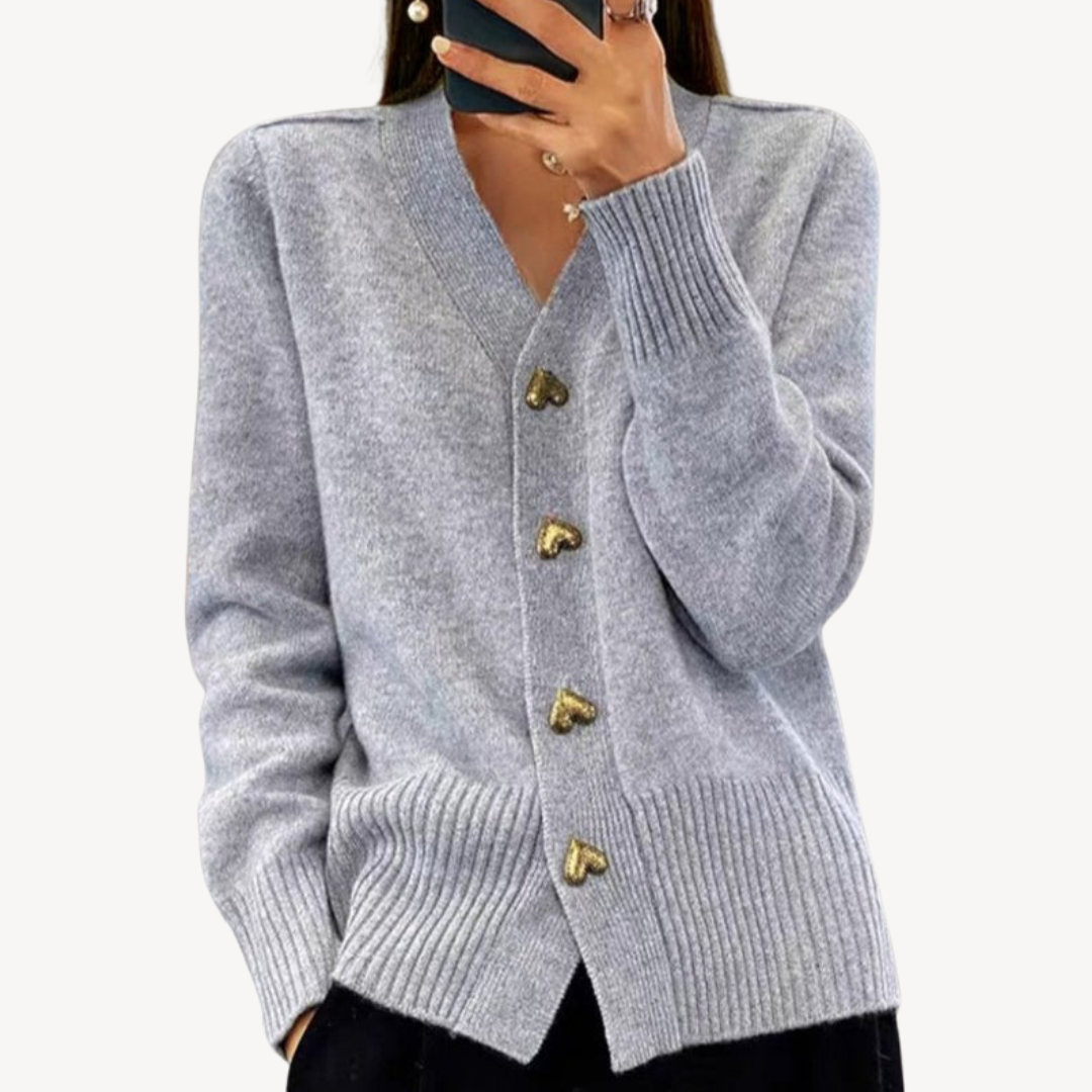 Cozy Women's Cardigan with Cute Heart Buttons - OutfitLondon