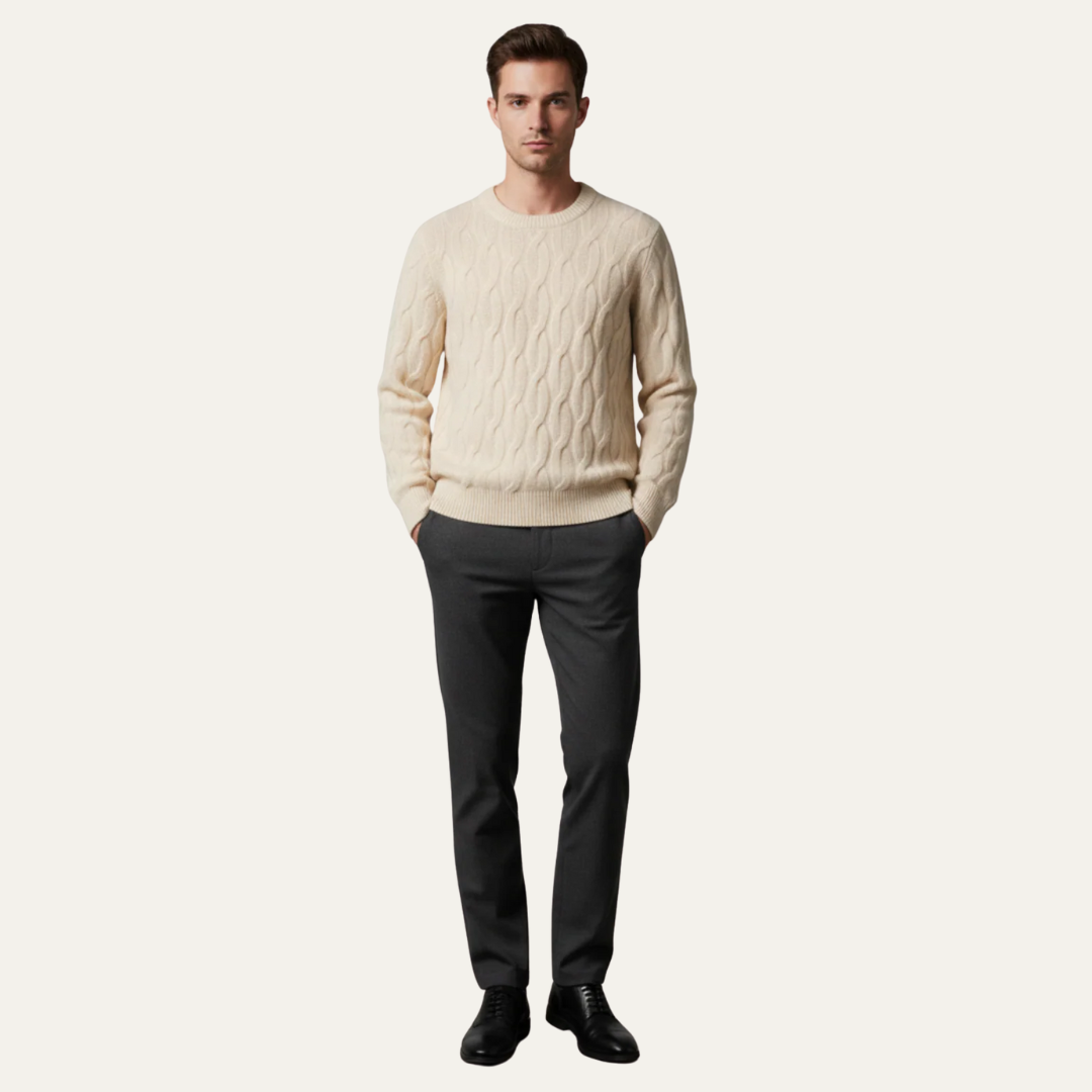 Comfortable Crew Neck Cable Knit Sweater