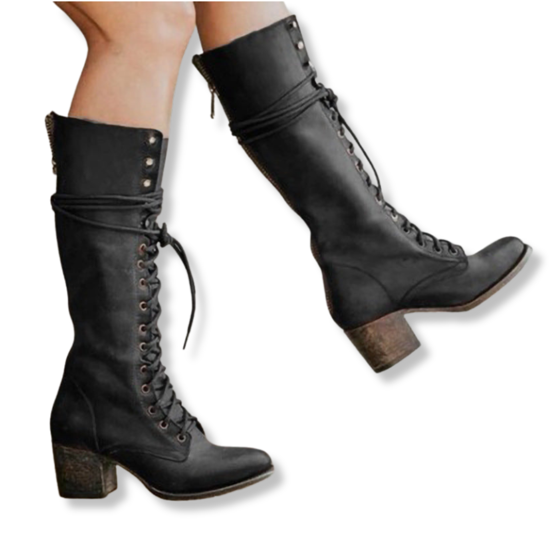 Chic Lace-Up Block Heel Boots - OutfitLondon