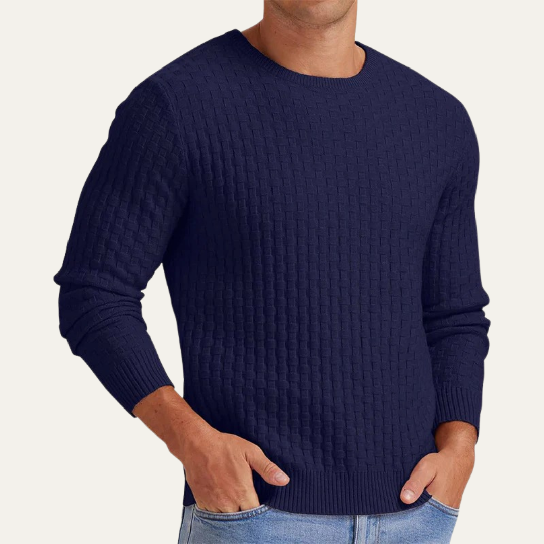 Men's Knit Pattern Crew Neck Sweater - OutfitLondon