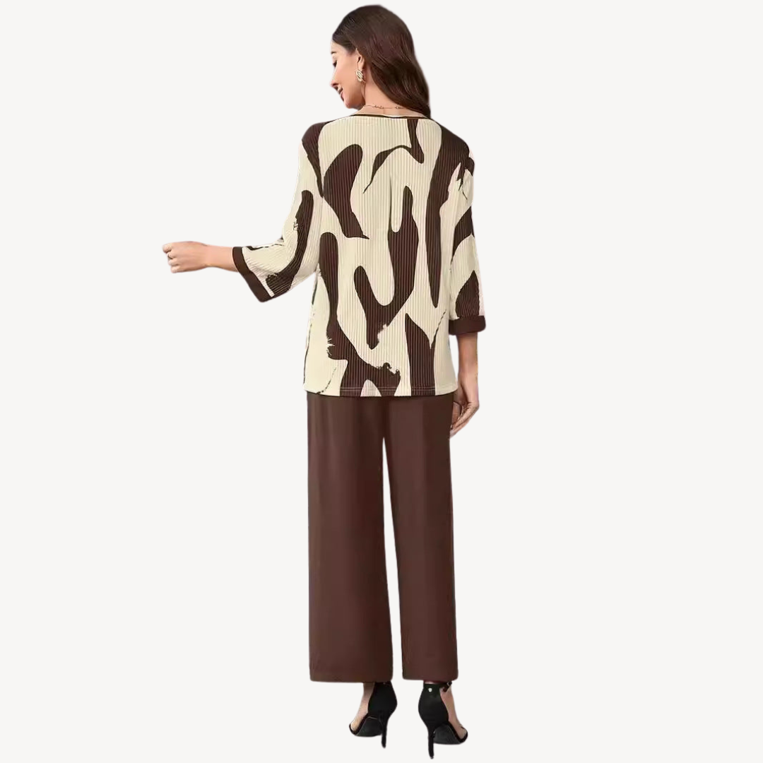 Ladies Floral Wide Leg Pantsuit Set