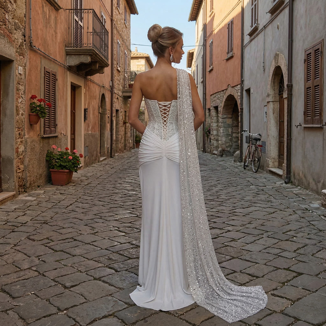 Elegant Lace Bridal Gown with Beaded Corset Mermaid Dress