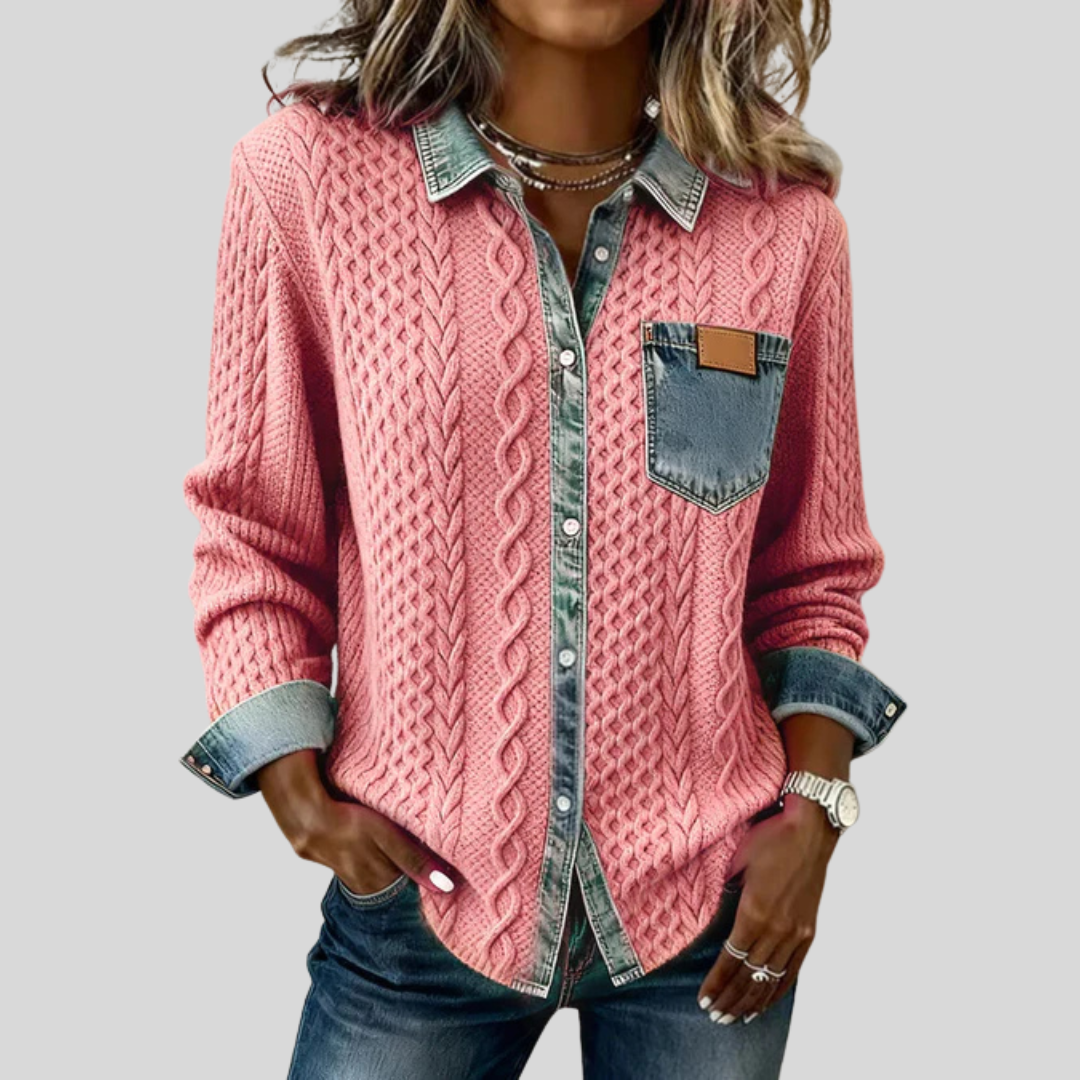 Blue Patched Cotton Button Down Shirt