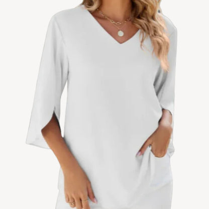 Relaxed Fit V Neck Women's Blouse