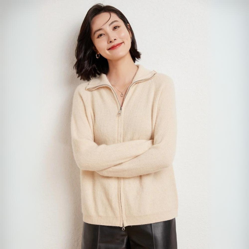 Merino Wool Zip Up Sweater