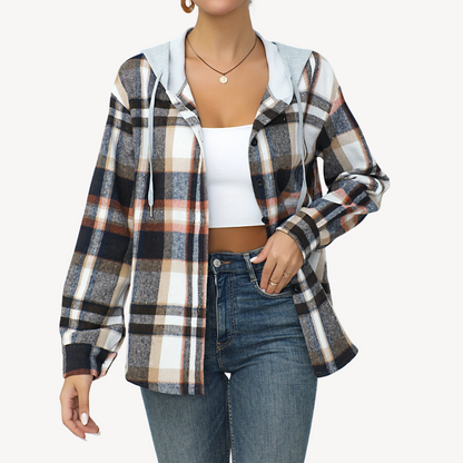 Ladies Checked Flannel Shirt with Hood