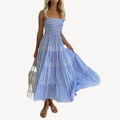 Layered Stripe Knee Length Dress for Ladies - OutfitLondon