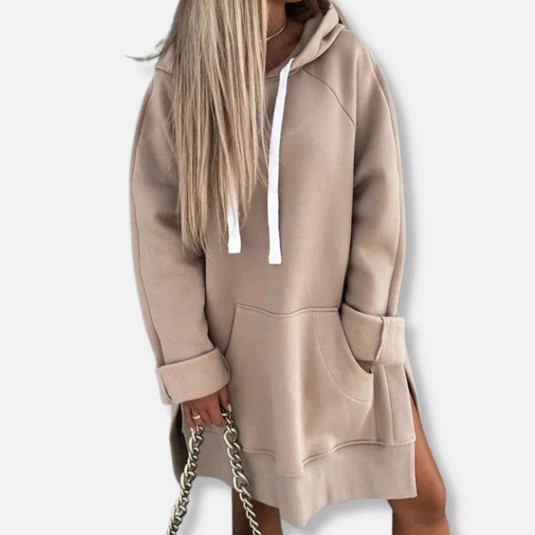 Relaxed Fit Women's Hooded Dress with Pockets - OutfitLondon