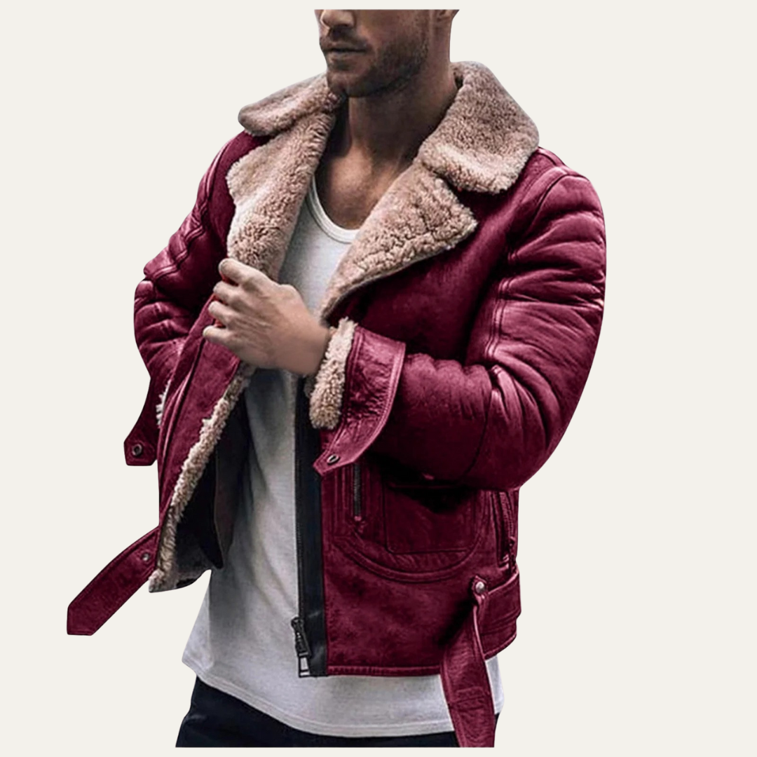 Men's Tough Leather Aviator Coat with Adjustable Waist