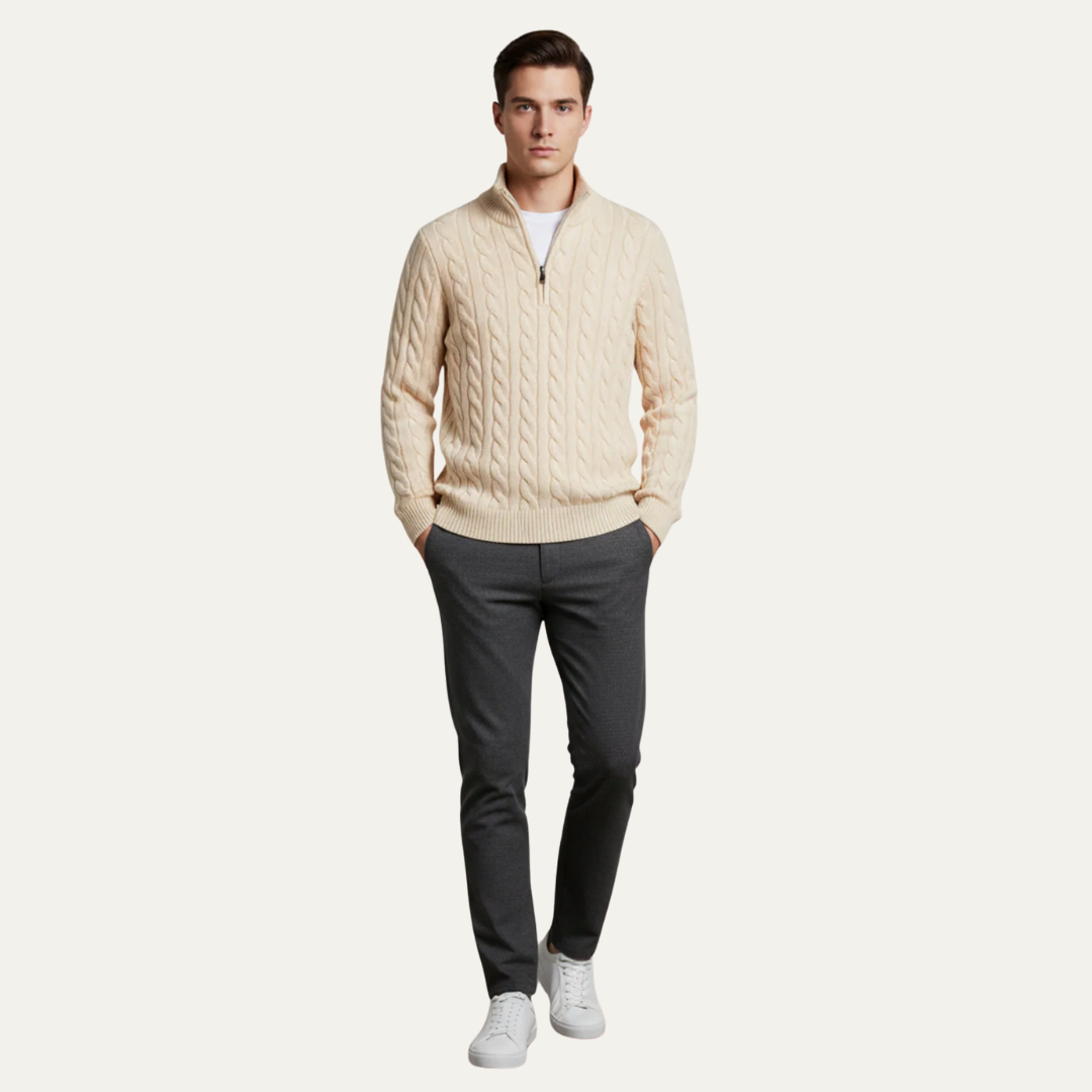 Classic Quarter Zip Fitted Knit Sweater