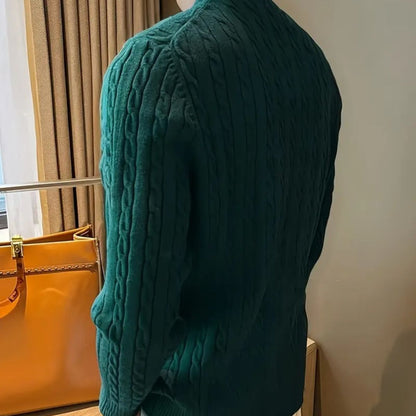 Luxury Green Mens Wool Crew Neck Sweater