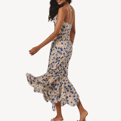 Lady's Navy and Cream Floral Long Dress