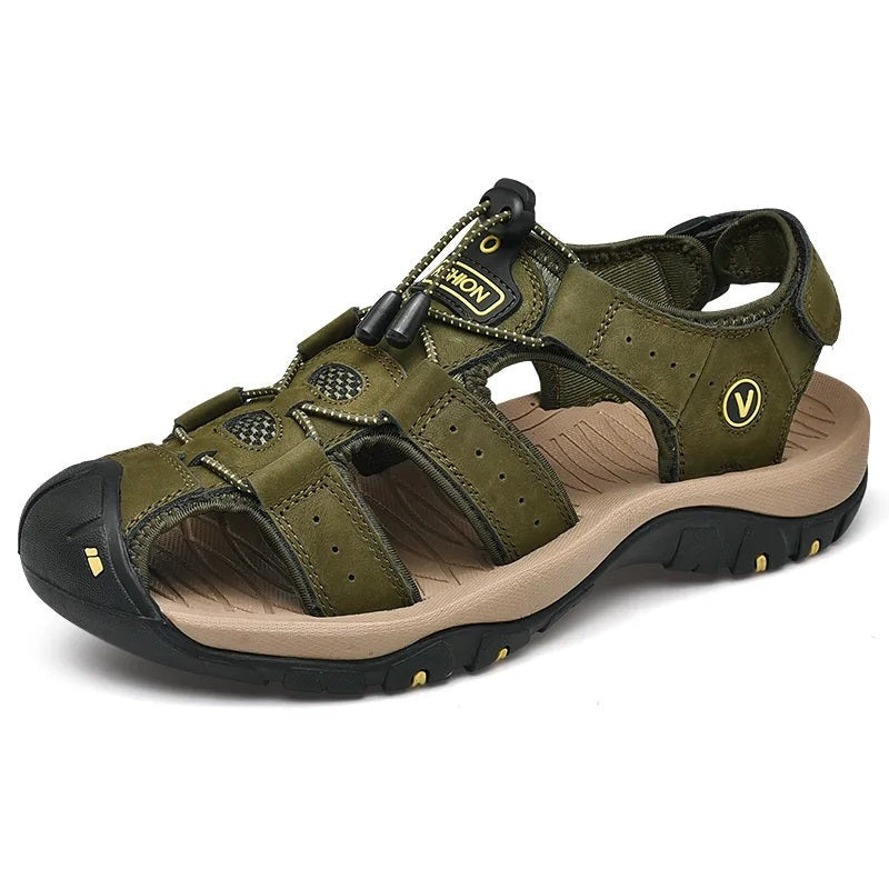 Comfortable Leather Arch Support Walking Sandal Green - OutfitLondon