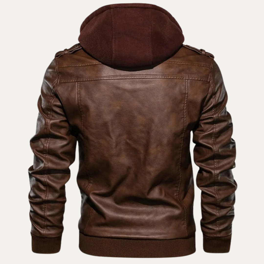 Men's Synthetic Biker Jacket with Detachable Hood