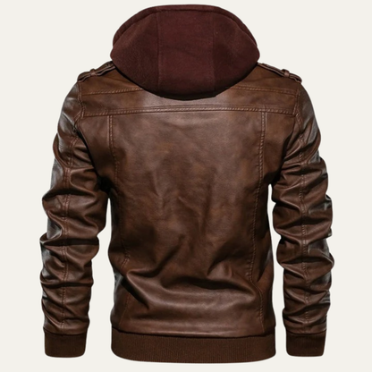 Men's Synthetic Biker Jacket with Detachable Hood