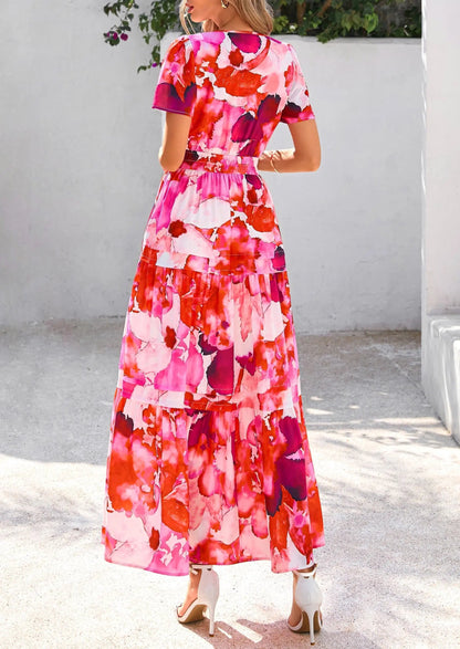 Casual Floral V Neck Flowy Beach Maxi Dress
