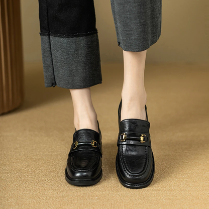 Luxury Mens Leather Slip On Dress Loafers with Metal Buckle