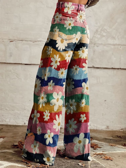 Vintage Style Floral Loose Fit Trousers