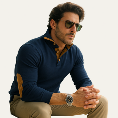 Men's Crew Neck Wool Sweater with Color Block Design