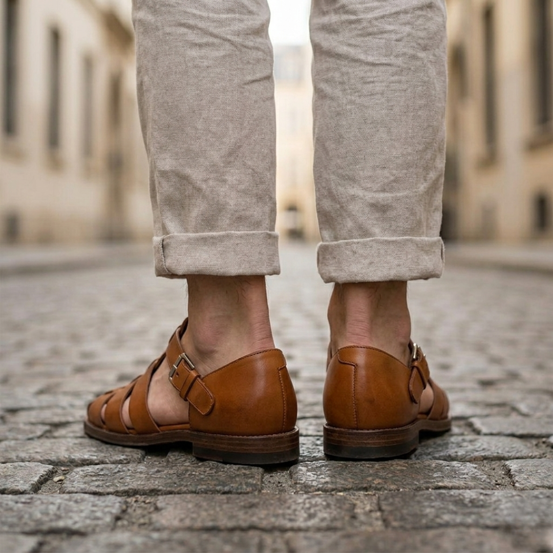 Comfortable Leather Summer Sandals for Men Buckle Strap