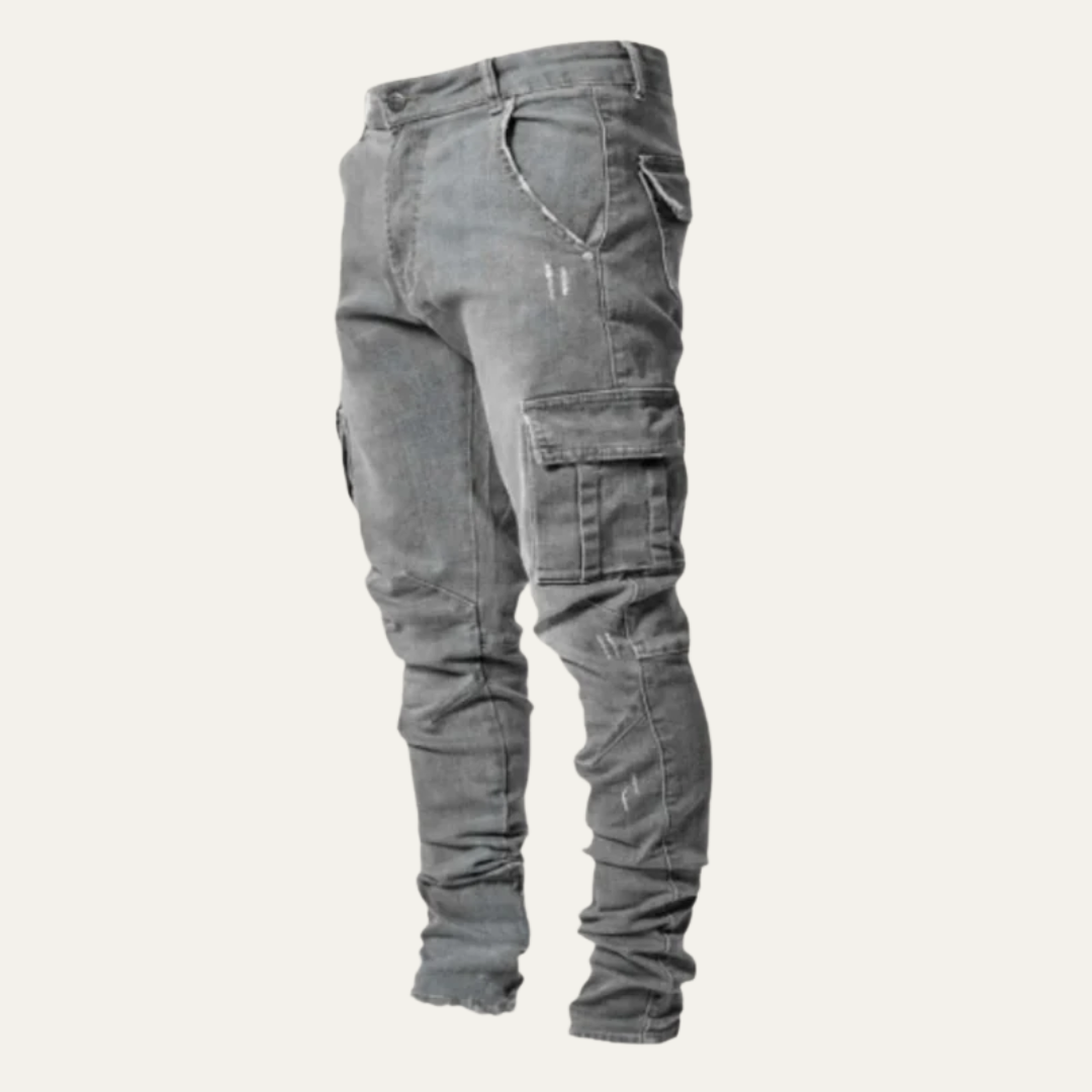 Men's Fitted Elastic Cargo Jeans Pants