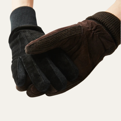 Warm Men's Suede Gloves with Fleece Lining